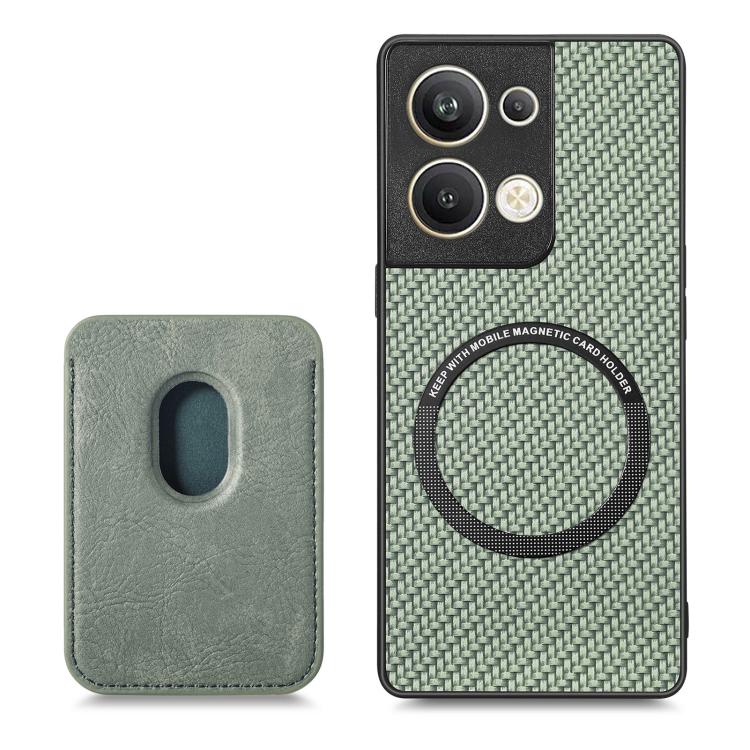 For OPPO Reno9 Carbon Fiber Leather Card Magsafe Magnetic Phone Case(Green) by buy2fix