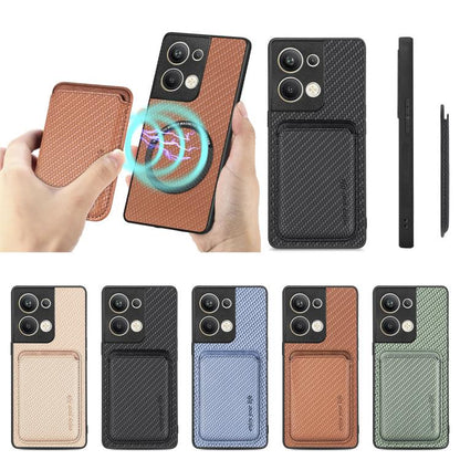 For OPPO Reno9 Pro+ Carbon Fiber Leather Card Magsafe Magnetic Phone Case(Khaki) by buy2fix