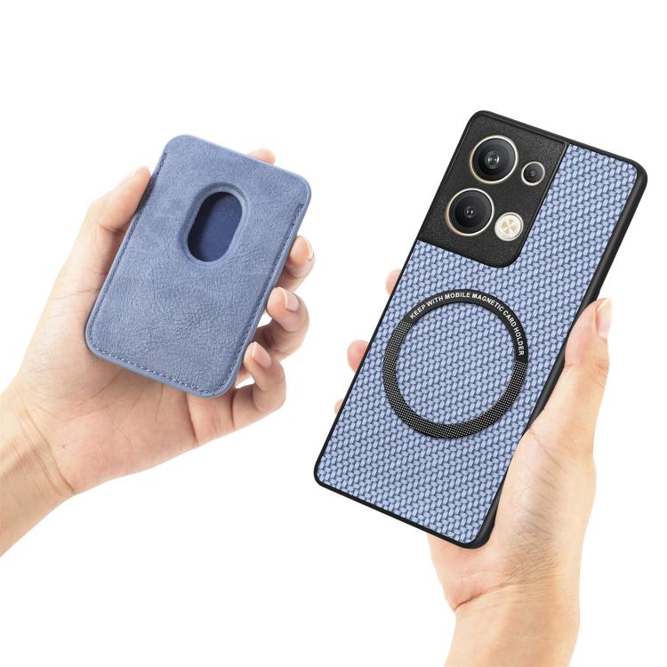 For OPPO Reno9 Pro+ Carbon Fiber Leather Card Magsafe Magnetic Phone Case(Khaki) by buy2fix