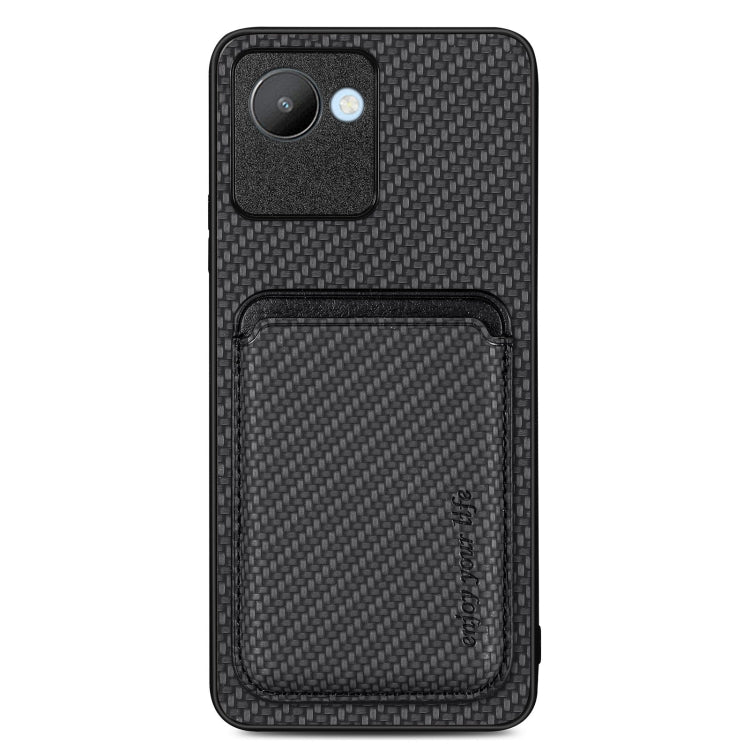 For Realme C30 Carbon Fiber Leather Card Magsafe Phone Case(Black) - Realme Cases by buy2fix | Online Shopping UK | buy2fix