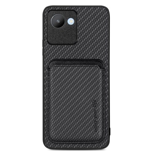 For Realme C30 Carbon Fiber Leather Card Magsafe Phone Case(Black) - Realme Cases by buy2fix | Online Shopping UK | buy2fix