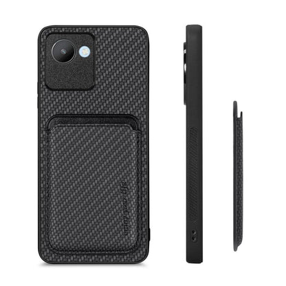 For Realme C30 Carbon Fiber Leather Card Magsafe Phone Case(Black) - Realme Cases by buy2fix | Online Shopping UK | buy2fix