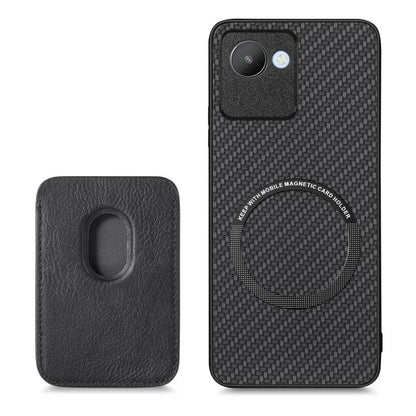 For Realme C30 Carbon Fiber Leather Card Magsafe Phone Case(Black) - Realme Cases by buy2fix | Online Shopping UK | buy2fix