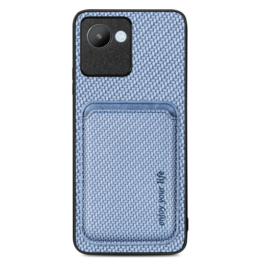 For Realme C30 Carbon Fiber Leather Card Magsafe Phone Case(Blue) - Realme Cases by buy2fix | Online Shopping UK | buy2fix