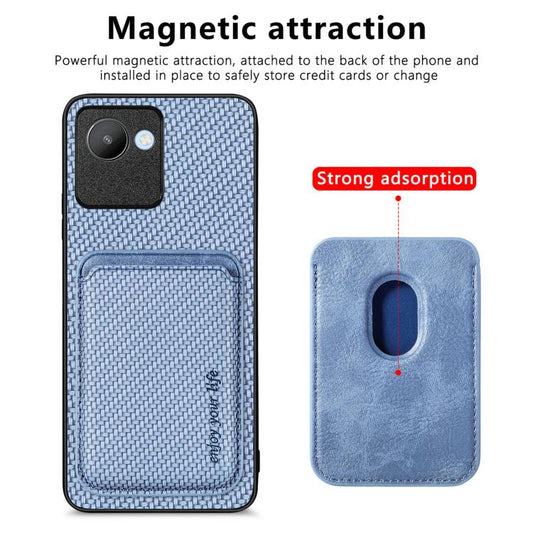 For Realme C30 Carbon Fiber Leather Card Magsafe Phone Case(Blue) - Realme Cases by buy2fix | Online Shopping UK | buy2fix
