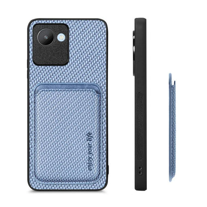 For Realme C30 Carbon Fiber Leather Card Magsafe Phone Case(Blue) - Realme Cases by buy2fix | Online Shopping UK | buy2fix