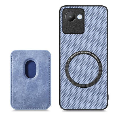 For Realme C30 Carbon Fiber Leather Card Magsafe Phone Case(Blue) - Realme Cases by buy2fix | Online Shopping UK | buy2fix