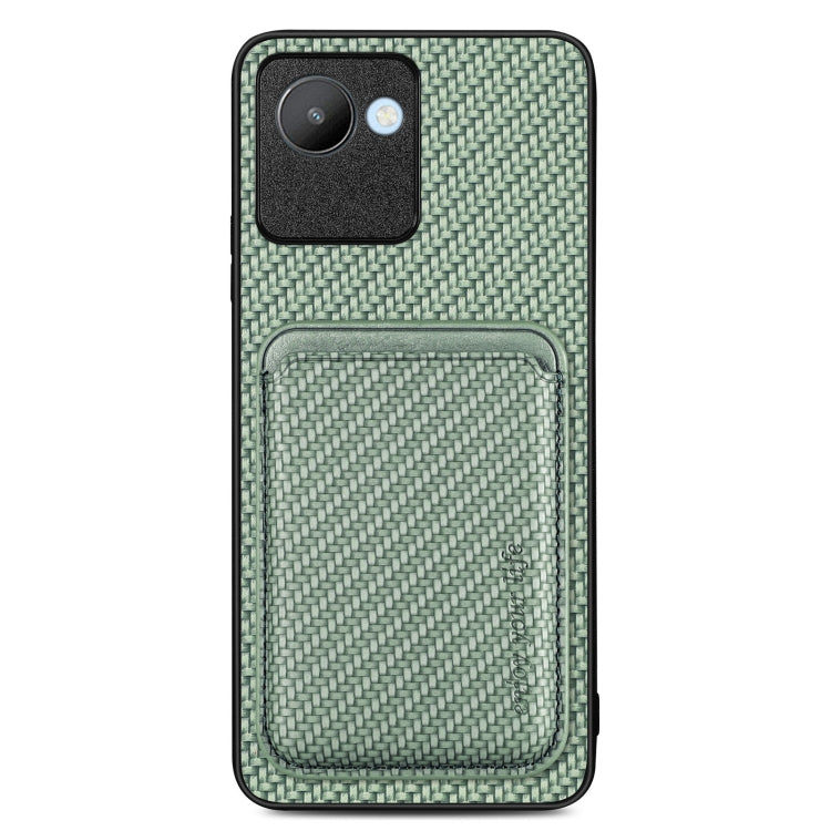 For Realme C30 Carbon Fiber Leather Card Magsafe Phone Case(Green) - Realme Cases by buy2fix | Online Shopping UK | buy2fix