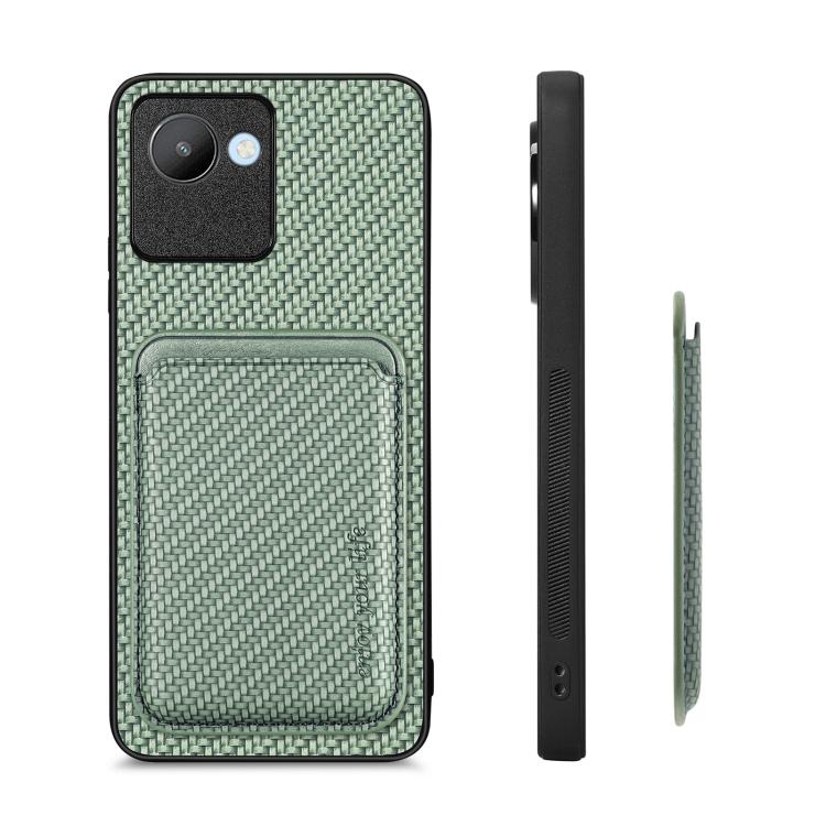 For Realme C30 Carbon Fiber Leather Card Magsafe Phone Case(Green) - Realme Cases by buy2fix | Online Shopping UK | buy2fix