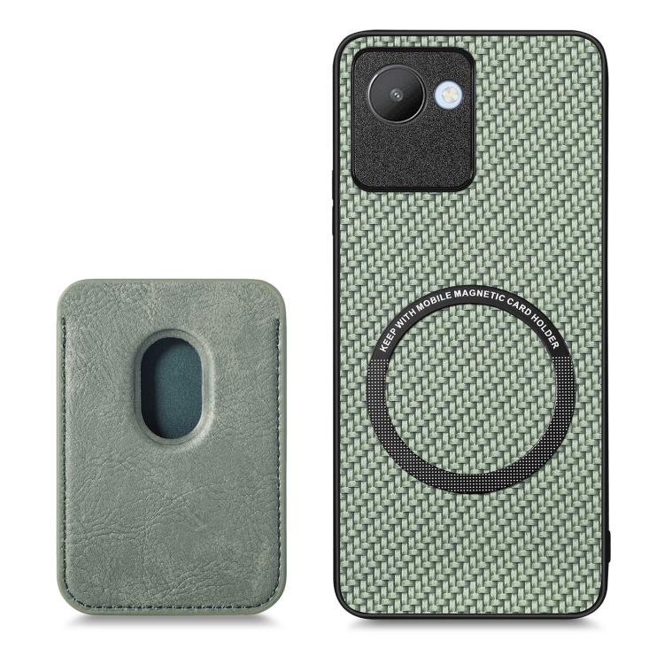 For Realme C30 Carbon Fiber Leather Card Magsafe Phone Case(Green) - Realme Cases by buy2fix | Online Shopping UK | buy2fix