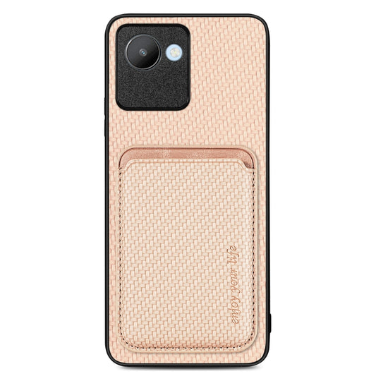 For Realme C30 Carbon Fiber Leather Card Magsafe Phone Case(Khaki) - Realme Cases by buy2fix | Online Shopping UK | buy2fix