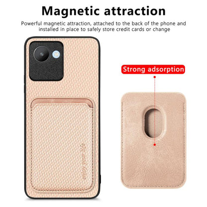 For Realme C30 Carbon Fiber Leather Card Magsafe Phone Case(Khaki) - Realme Cases by buy2fix | Online Shopping UK | buy2fix