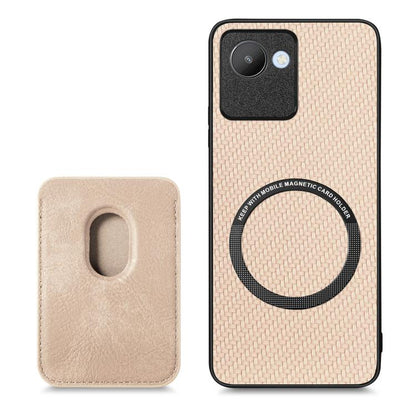 For Realme C30 Carbon Fiber Leather Card Magsafe Phone Case(Khaki) - Realme Cases by buy2fix | Online Shopping UK | buy2fix