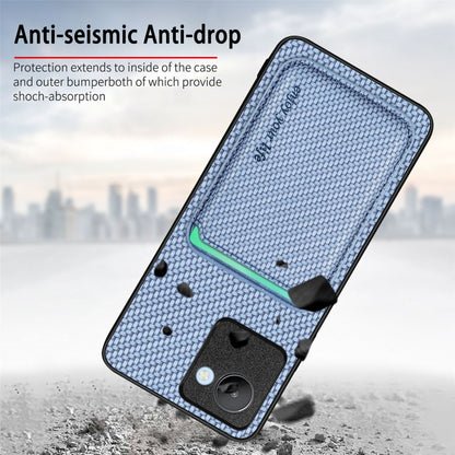 For Realme C30 Carbon Fiber Leather Card Magsafe Phone Case(Khaki) - Realme Cases by buy2fix | Online Shopping UK | buy2fix