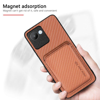 For Realme C30 Carbon Fiber Leather Card Magsafe Phone Case(Black) - Realme Cases by buy2fix | Online Shopping UK | buy2fix
