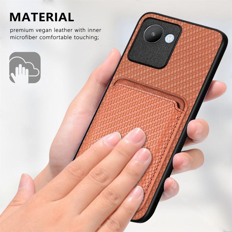 For Realme C30 Carbon Fiber Leather Card Magsafe Phone Case(Black) - Realme Cases by buy2fix | Online Shopping UK | buy2fix