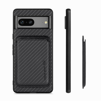 For Google Pixel 7 Carbon Fiber Leather Card Magsafe Phone Case(Black) by buy2fix