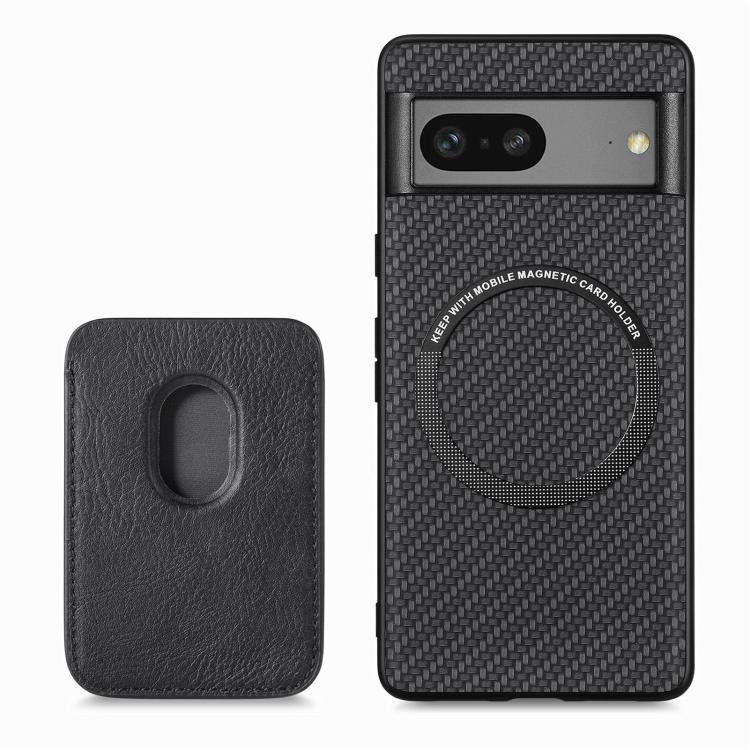 For Google Pixel 7 Carbon Fiber Leather Card Magsafe Phone Case(Black) by buy2fix