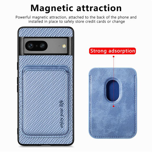 For Google Pixel 7 Carbon Fiber Leather Card Magsafe Phone Case(Blue) - Google Cases by buy2fix | Online Shopping UK | buy2fix
