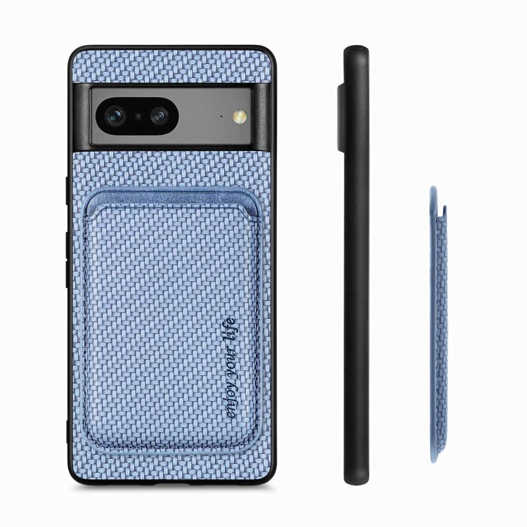 For Google Pixel 7 Carbon Fiber Leather Card Magsafe Phone Case(Blue) - Google Cases by buy2fix | Online Shopping UK | buy2fix