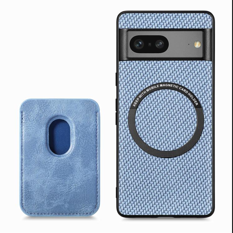For Google Pixel 7 Carbon Fiber Leather Card Magsafe Phone Case(Blue) - Google Cases by buy2fix | Online Shopping UK | buy2fix