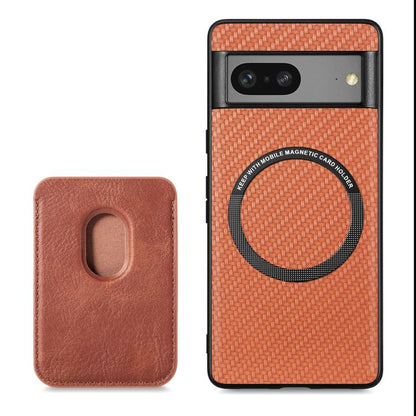 For Google Pixel 7 Carbon Fiber Leather Card Magsafe Phone Case(Brown) - Google Cases by buy2fix | Online Shopping UK | buy2fix