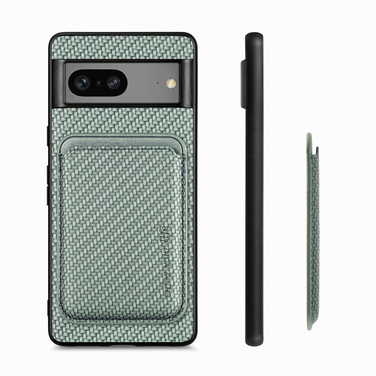 For Google Pixel 7 Carbon Fiber Leather Card Magsafe Phone Case(Green) - Google Cases by buy2fix | Online Shopping UK | buy2fix