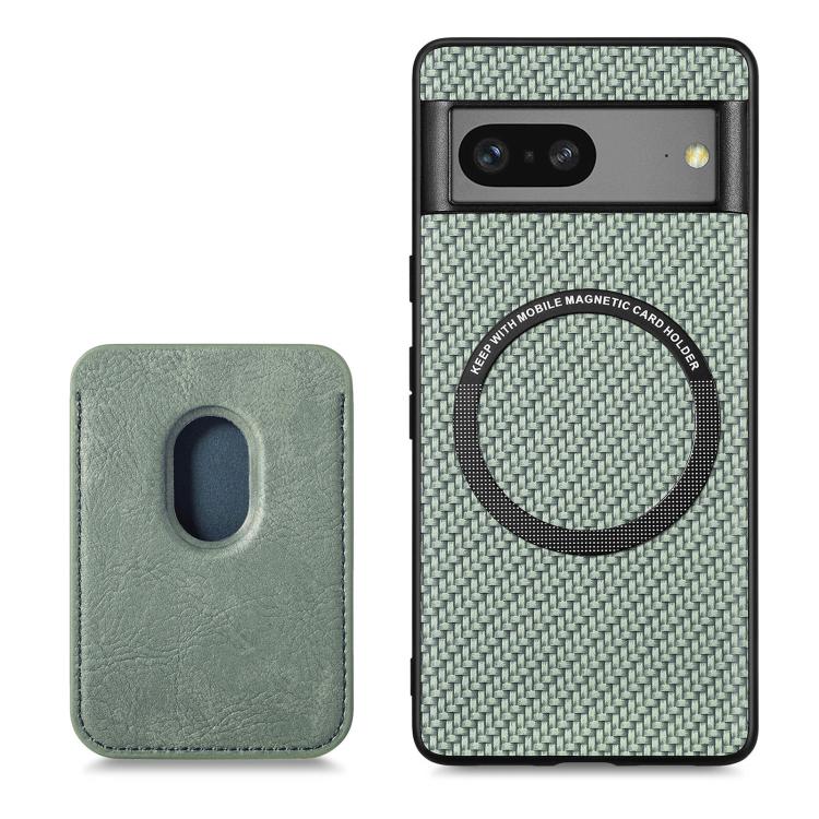For Google Pixel 7 Carbon Fiber Leather Card Magsafe Phone Case(Green) - Google Cases by buy2fix | Online Shopping UK | buy2fix