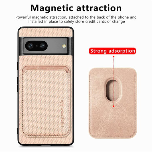 For Google Pixel 7 Carbon Fiber Leather Card Magsafe Phone Case(Khaki) - Google Cases by buy2fix | Online Shopping UK | buy2fix