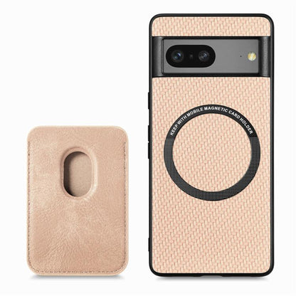 For Google Pixel 7 Carbon Fiber Leather Card Magsafe Phone Case(Khaki) - Google Cases by buy2fix | Online Shopping UK | buy2fix