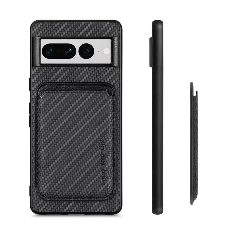For Google Pixel 7 Pro Carbon Fiber Leather Card Magsafe Phone Case(Black) - Google Cases by buy2fix | Online Shopping UK | buy2fix