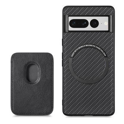 For Google Pixel 7 Pro Carbon Fiber Leather Card Magsafe Phone Case(Black) - Google Cases by buy2fix | Online Shopping UK | buy2fix