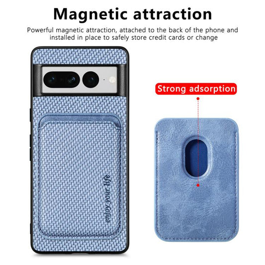 For Google Pixel 7 Pro Carbon Fiber Leather Card Magsafe Phone Case(Blue) - Google Cases by buy2fix | Online Shopping UK | buy2fix
