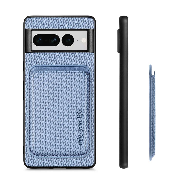 For Google Pixel 7 Pro Carbon Fiber Leather Card Magsafe Phone Case(Blue) - Google Cases by buy2fix | Online Shopping UK | buy2fix