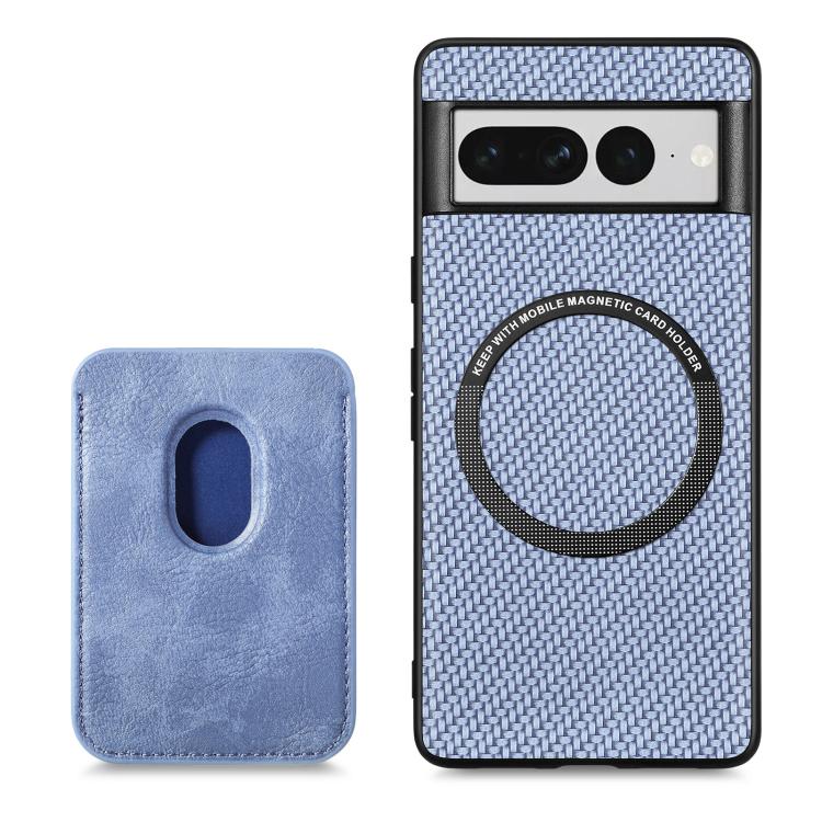 For Google Pixel 7 Pro Carbon Fiber Leather Card Magsafe Phone Case(Blue) - Google Cases by buy2fix | Online Shopping UK | buy2fix