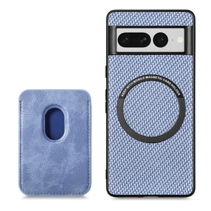 For Google Pixel 7 Pro Carbon Fiber Leather Card Magsafe Phone Case(Blue) - Google Cases by buy2fix | Online Shopping UK | buy2fix