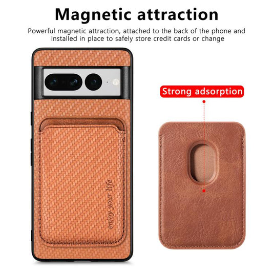 For Google Pixel 7 Pro Carbon Fiber Leather Card Magsafe Phone Case(Brown) - Google Cases by buy2fix | Online Shopping UK | buy2fix