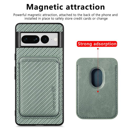 For Google Pixel 7 Pro Carbon Fiber Leather Card Magsafe Phone Case(Green) - Google Cases by buy2fix | Online Shopping UK | buy2fix