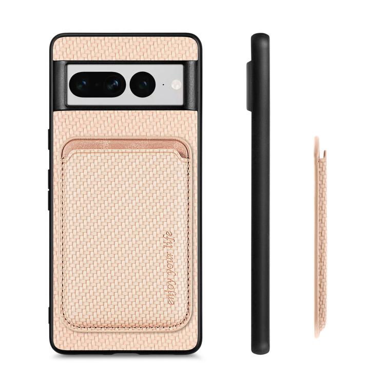 For Google Pixel 7 Pro Carbon Fiber Leather Card Magsafe Phone Case(Khaki) - Google Cases by buy2fix | Online Shopping UK | buy2fix