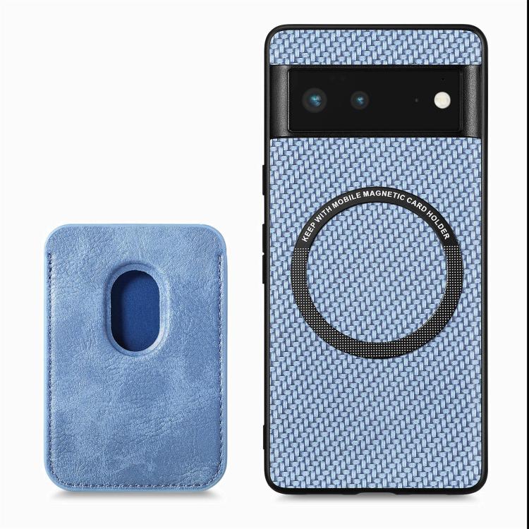 For Google Pixel 6 Carbon Fiber Leather Card Magsafe Phone Case(Blue) - Google Cases by buy2fix | Online Shopping UK | buy2fix