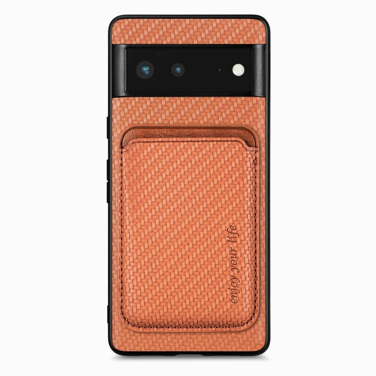 For Google Pixel 6 Carbon Fiber Leather Card Magsafe Phone Case(Brown) - Google Cases by buy2fix | Online Shopping UK | buy2fix
