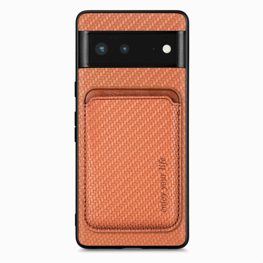 For Google Pixel 6 Carbon Fiber Leather Card Magsafe Phone Case(Brown) - Google Cases by buy2fix | Online Shopping UK | buy2fix