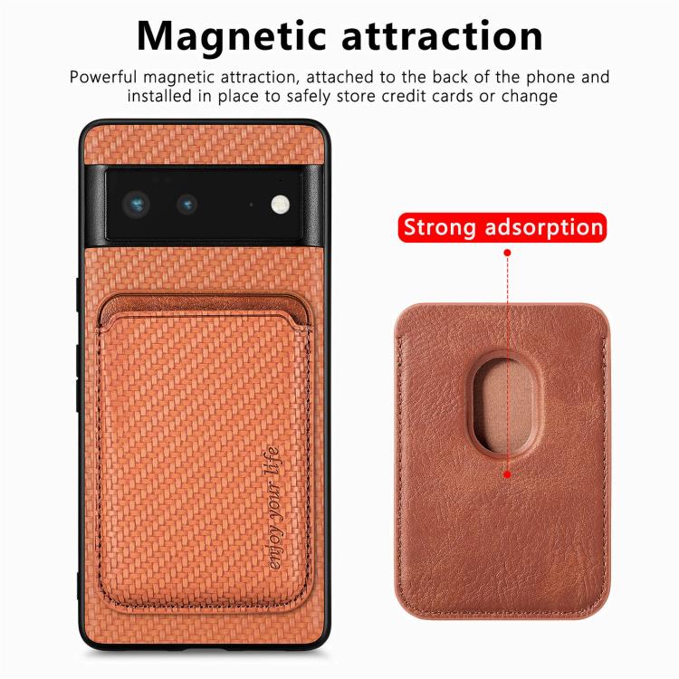 For Google Pixel 6 Carbon Fiber Leather Card Magsafe Phone Case(Brown) - Google Cases by buy2fix | Online Shopping UK | buy2fix