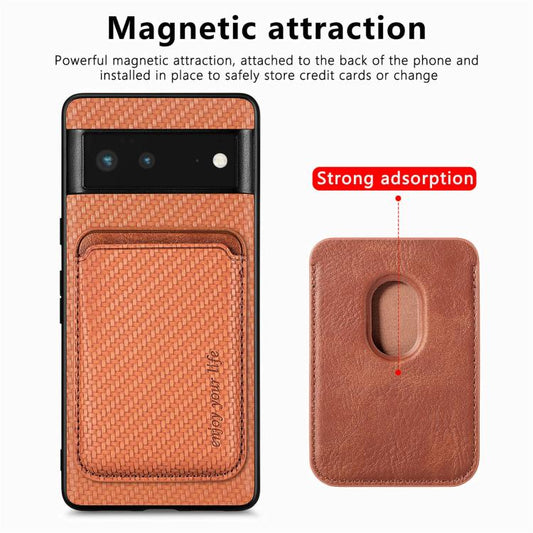 For Google Pixel 6 Carbon Fiber Leather Card Magsafe Phone Case(Brown) - Google Cases by buy2fix | Online Shopping UK | buy2fix