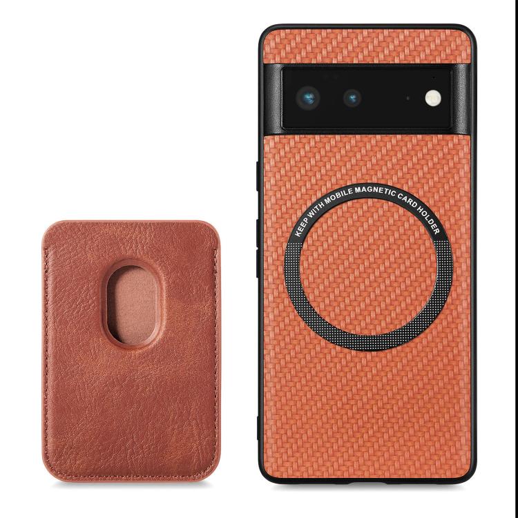 For Google Pixel 6 Carbon Fiber Leather Card Magsafe Phone Case(Brown) - Google Cases by buy2fix | Online Shopping UK | buy2fix