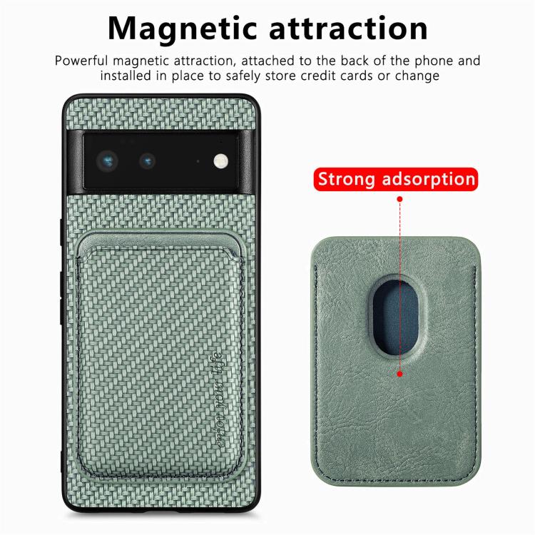For Google Pixel 6 Carbon Fiber Leather Card Magsafe Phone Case(Green) - Google Cases by buy2fix | Online Shopping UK | buy2fix