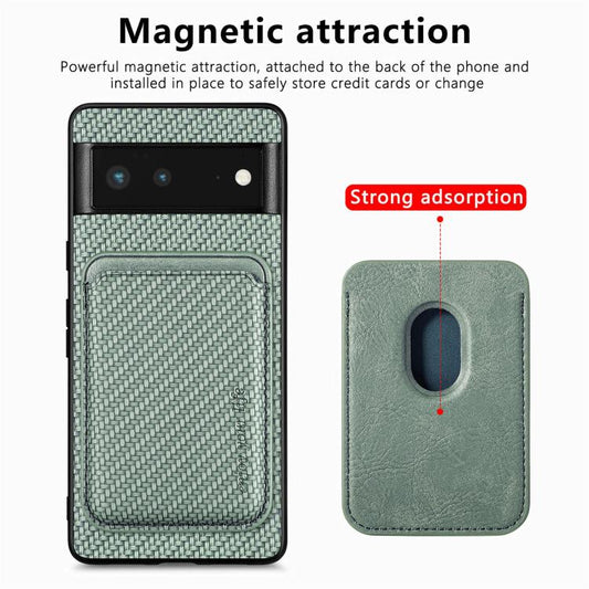 For Google Pixel 6 Carbon Fiber Leather Card Magsafe Phone Case(Green) - Google Cases by buy2fix | Online Shopping UK | buy2fix