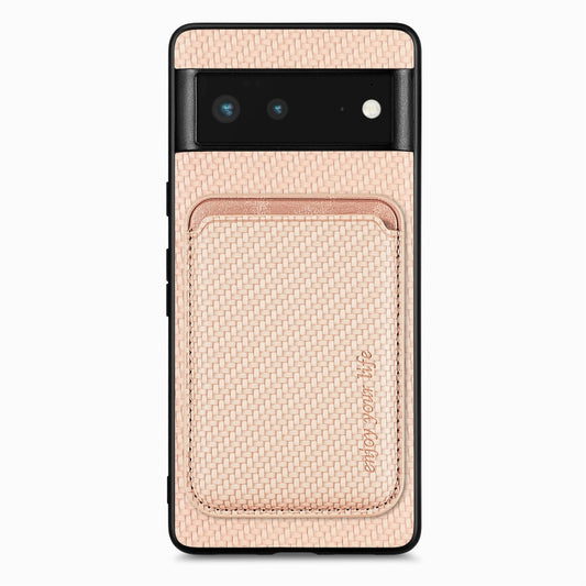 For Google Pixel 6 Carbon Fiber Leather Card Magsafe Phone Case(Khaki) - Google Cases by buy2fix | Online Shopping UK | buy2fix
