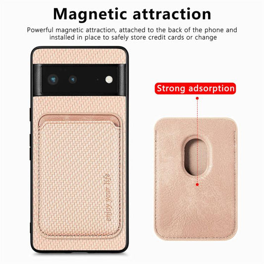For Google Pixel 6 Carbon Fiber Leather Card Magsafe Phone Case(Khaki) - Google Cases by buy2fix | Online Shopping UK | buy2fix