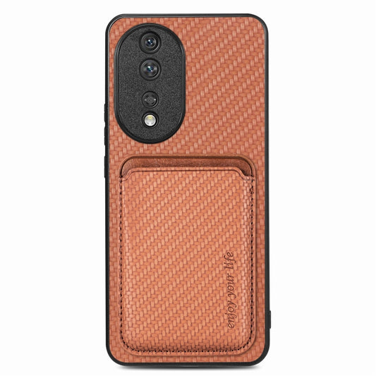 For Honor 80 Carbon Fiber Leather Card Magsafe Phone Case(Brown) - Honor Cases by buy2fix | Online Shopping UK | buy2fix